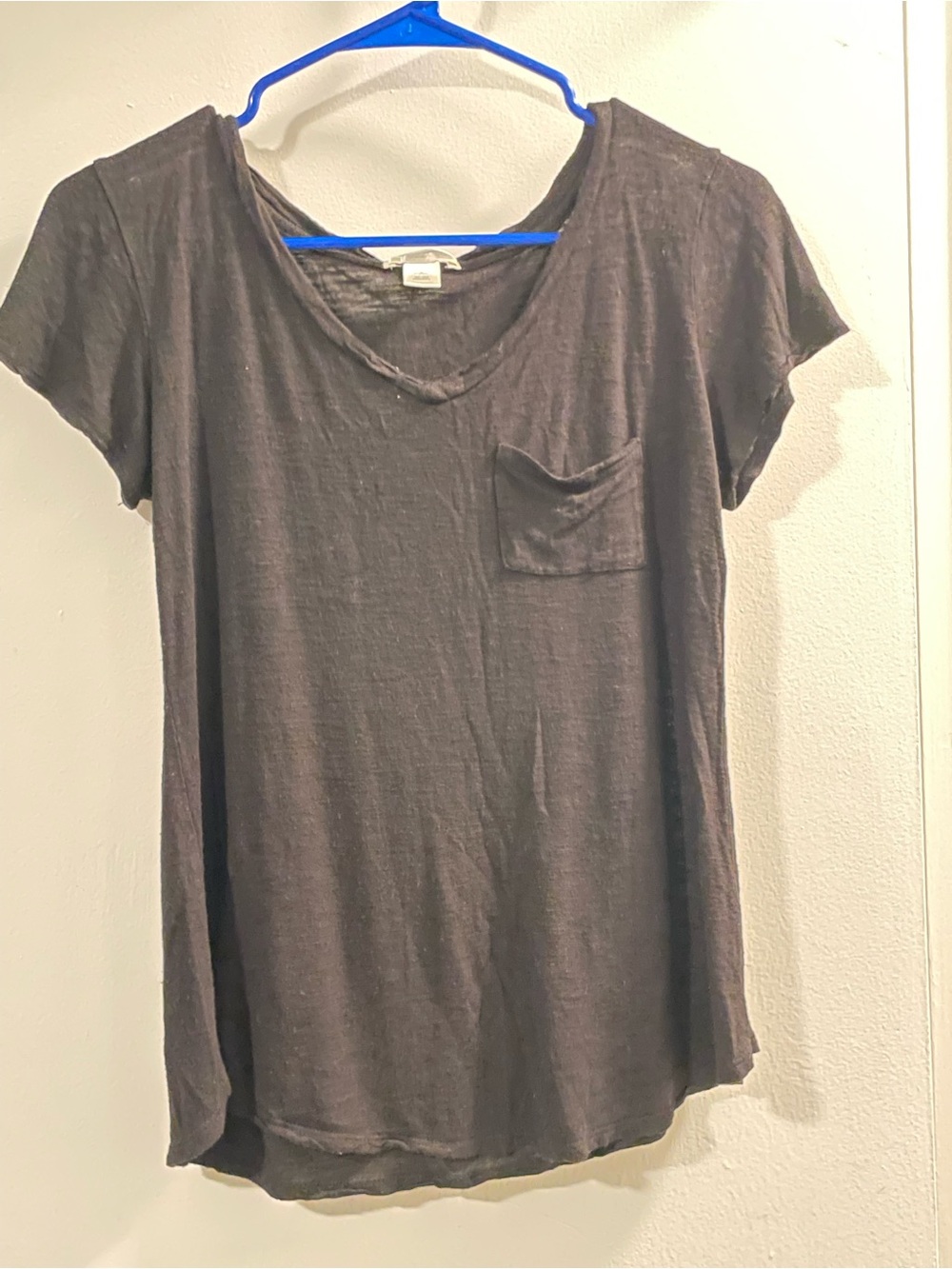 Bozzolo Washed Black Short Sleeve V-Neck Pocket Tee